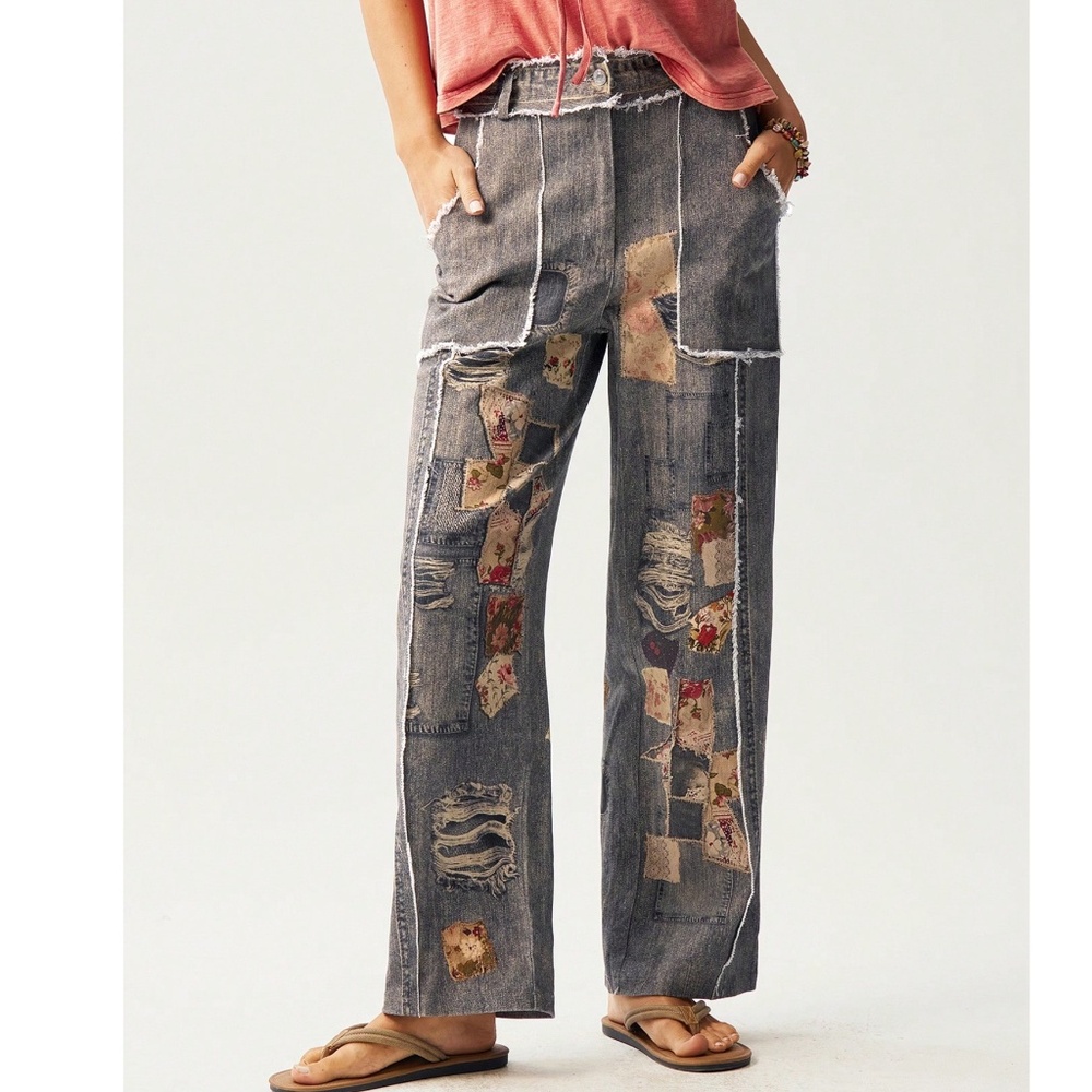 BellanBlue Gray Patchwork Straight Leg Jeans - image 1